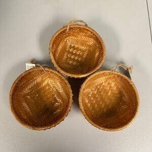 Handwoven Artisan Baskets Set of 3 Made in Vietnam 5.25" Rattan Decor Fair Trade